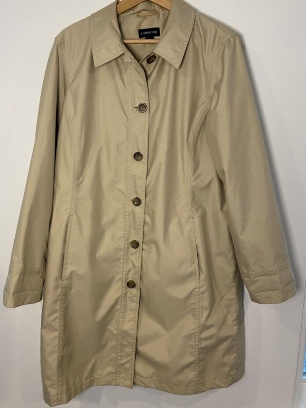 Lands' End Trench Coat Button Front Tan Size Large 14 16